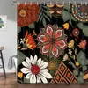 Duschgardiner Bohemian Floral Plant Modern Style Tropical Leaf Waterproof Badrumstillbehör med krokar