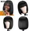 Synthetic Wigs Straight Bob Human Hair Wigs With Bang 613 Wig Full Machine Made Wigs Brazilian Remy Human Hair Bob Wigs For Black Woman 10 inch Y240401