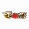 Chain BB-177 Indian Rose Copper Inlaid Natural Stone Beads Open Cuff Bracelet Gold Tiger Eye Beads Q240401