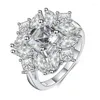 Cluster Rings Temperament S925 Silver Ring European And American Vintage High Carbon Diamond Grandmother Green
