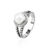 Кольца кластера S925, серебро, классическое кольцо 7 мм с искусственным жемчугом, модные украшения, витой шелк, вечерние, свадебные, женский подарок