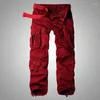 Pantalon pour hommes 2024 Automne Style coréen Lavage Vin Rouge Coton Salopette Hommes Casual Lâche Multi-poche Cargo pour 28-42