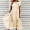 Casual Dresses 2024 Women'S Fashion Urban Knitted Patchwork Summer Mid-Waist V-Neck Womenswear Sweet Style Clothes Vestidos