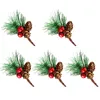 Decorative Flowers Artificial Pine Cone Decor For Christmas Tree Mixed Picks With Jingle Bell Fake Plant Greenery Holiday Crafts Decorations