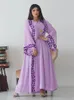 Vêtements ethniques Été Élégant Femmes Musulmanes Robe Avec Foulard Col En V Broderie Longueur Cheville Floral Marocain Kaftan Casual Abaya 2024
