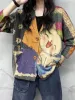 Biżuteria Max Lulu 2022 Zimowe panie w stylu haruku ubrania kreskówkowe damskie modne wydrukowane patchwork swobodne swetry luźne punkowe kardery