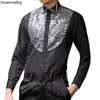 Chemises habillées pour hommes Hommes Semi-Circle Chemise à paillettes avec Bowtie Stage Performance Mens Mariage Manches longues