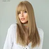 Perruques synthétiques NAMM Wig blonde synthétique avec frange de longues perruques de cheveux droits pour les femmes Cosplay Wig Party Respirant Hair Natural Female Wig Y240401