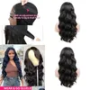 Syntetiska peruker 13x4Glueless Human Hair Wig Body Wave spetsstängning Lätt att installera Peruansk Precut HD Drop Delivery Products DHE6G