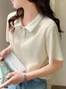 T-shirt da donna Camisetas De Mujer Plaid Top a manica corta Camicia bianca Donna 2024 Estate Cotone Gira-giù il colletto Top Abiti coreani