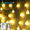 LED Strings Ball String Işık Uzaktan Kumanda Sıcak Beyaz Pil Çalışan Zincir Lamba Tatil Noel Düğün Açık Dekor YQ240401