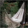 Hammocks Outdoor Garden Hammock Tassel Canvas Swing Chair Hanging Bed Hiking Cam Hunting Foldable Po Props 240325 Drop Delivery Home Dh69R