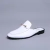 Sapatos Casuais Masculinos Primavera E Verão Chinelos De Couro Toe Cap Meio Comprimento Britânico Respirável