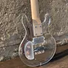 Guitare basse électrique à 4 cordes, corps en acrylique transparent, médiator en bois, touche en érable, livraison gratuite