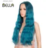 Wigs sintetiche Bella Wig Synthetic Lace Wig da 28 pollici a T-parto ondulato lunghe Wigs Ombre Blue Bionda Colore Cosplay Sintetico Wig Resistente al calore Fibra Y240401