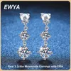 EWYA Luxury Real D Color 32cttw Orecchino a goccia per donna Ragazza S925 Argento 3 pietre con diamante lungo nappa Orecchini pendenti 240401