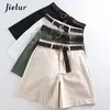 Jielur Shorts All-Match 4 Solid Color Sashes Casual Shorts Women A-Line High midje Slim Short Femme Chic S-XXL Ladies Bottom 240321