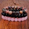 Chain 8mm Natural Stone Bracelet 3Pcs 1 Set of Diamond Rose Pink Quartz Amethyst Hematite Bracelet Q240401