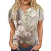 Damen-T-Shirts, 2024, trendiges Vintage-Kurzarm-Top für Damen, lässig, mit drei Vierteln, Knopfkragen, T-Shirt, Bluse, Urlaub