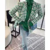 Wool Blends Winter Green Plaid Women Trench Płaszcze ciężkie wełniane kurtki Blazer Koreańskie ubrania modowe Y2K Urban Chic Overcoat Dhj6x