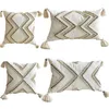 Kudde nordisk stil boho kast fodral vävt tuftad geometrisk randig bomullskudde täckskal med tofs för soffa soffa