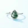 Cluster Rings Cross Border Water Drop Natural Grass Agate Ring For Women S925 Silver Inlaid Green Moss