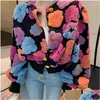 Womens Jackets 2023 Spring Three-Nsional Flower Cardigan Short Bubble Sleeve O Neck P Warm Coat Tops Women Clothing Jacket Drop Delive Dh3Ha