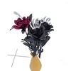 Fleurs décoratives Fleur de rose en soie artificielle avec os à main d'Halloween pour décor de fête de mariage