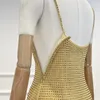 Casual Dresses 2024 Slim Fit Slip Shining Ginger Diamonds Midi Spring Summer Top Quality Senaste för kvinnor