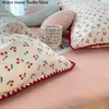 Ins Girls Cherry Bedding Set Soft Washed Cotton Bed Sheet King King Size Simple Quilt Cover Pudow Case Linens 240329