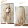 Perruques synthétiques meifan synthétique longue perruque blanche droite avec frange lolita cosplay perruque harajuku rose blonde sweet perruque sweet pour femmes wig quotidien y240401