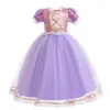 Vestito da Rapunzel per ragazza per bambino Costume cosplay da principessa di Halloween per regalo di festa di compleanno Abbigliamento in maglia con paillettes viola 240314