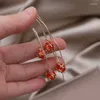 Baumelnde Ohrringe, koreanisches Design, Modeschmuck, 14 Karat vergoldet, orange Zirkon-Kugel, doppelter Anhänger, Earline, elegante Damen-Abendaccessoires