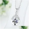 Pendentif Colliers Exquis Femmes Resplendissant CZ Violet Cristal 2024 Mode Sier Plaqué Goutte D'eau Forme Bijoux Livraison Pendentifs Dhgi4