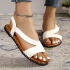 Sandaler plus size Summer Flat Sandals for Women 2023 Fashion Metal Rivet Beach Slide Sandaler Woman Lightweight Slipon Roman Shoes Mujer