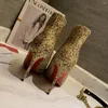 Scarpe eleganti da donna di alta qualità Tacchi alti da donna di moda di lusso Crystal Glisten Con suola rossa Classico retrò Designer Tacco da 10 cm 1360HJ