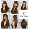 Synthetic Wigs EASIHAIR Long Straight Chestnut Brown Synthetic Wigs with Bangs Natural Layered Brown Women Wig for Daily Cosplay Heat Resistant Y240401