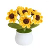 Decorative Flowers Hand-knitted Sunflower T-uilp Crochet Hand-woven Flower Desktop Ornament Car Home Decoration Teacher's Day Gifts Flores