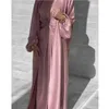 エスニック服2個セットKaftan Abaya Women yimono satin Satin Turkey IslamAch Arabic Robe Ramadan Dubai Abayas Hijab Dress Moroccan