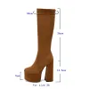 Bottes plus taille 43 plate-forme carrée haute talon dames dames knee bottes hautes fausses en daim de haute qualité