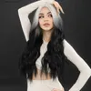 Synthetic Wigs NAMM Ombre Black White Wavy Hair Wig for Women Cosplay Daily Party Synthetic Natural Middle Part Curly Wig Lolita Heat Resistant Y240401