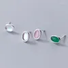 Boucles d'oreilles en argent S925, bijoux fins pour femmes, brillant, coloré, ovale, cristal doux, glaçure colorée synthétique