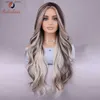 Parrucche sintetiche Aideshair Parte d'onda argento Grey Long Curly Wig Natural Fibra resistente al calore sintetico per uso quotidiano (28 pollici) Y240401
