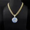 Pendentif Colliers Glacé Bleu Terre Cubique Zircon Collier Pour Hommes Mode Hip Hop Cristal Big Miami Chaîne Cubaine BijouxPendant Dhpon