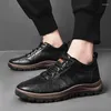 Casual Shoes 2024 Spring Autumn Man Lace Up Non-Slip Hard Wearing Business Outdoor Simple All-Match Fashion Leather Handing