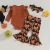 Clothing Sets CitgeeAutumn Halloween Infant Baby Girl Fall Outfits Solid Color Long Sleeve Rompers Pumpkin Print Flare Pants Clothes Set