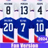 2024 United Ream Robinson Mens 축구 유니폼 국가 대표팀 Adams Pulisic Aaronson Wright Balogun McKennie Home Football Shirts