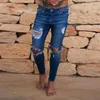 Męski dżinsy dziura jean moda chude elastyczne dżinsowe spodnie ołówek w trudnej sytuacji rozbity motocyklista rozmiar spodni