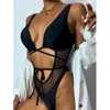 Costumi da bagno da donna 2024 Moda Donna Bikini Tinta unita Griglia Costume da bagno Backless Sexy Cinturino in un unico pezzo Primavera