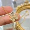 Collier Van Clover Version High Designer Plent de diamant Pendant 18K Rose Gol Flower Lucky Grass Collar Chain